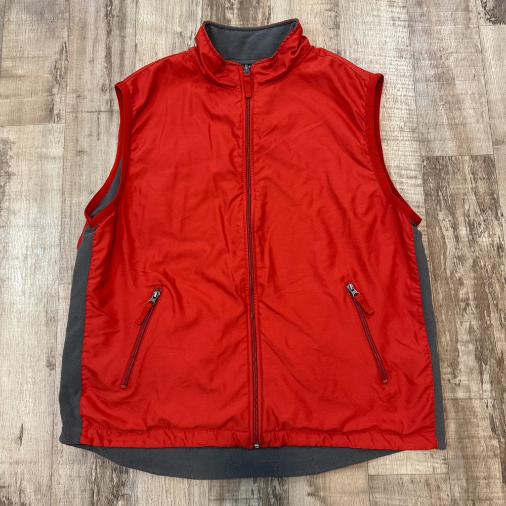 GAP MENS REVERSIBLE VEST Full Zip Gray/ Orange Fleece Zipper Pockets  SIZE L